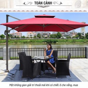 Dù hòa phát lệch tâm vuông 3m hợp kim nhôm xoay 360 màu đỏ